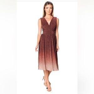 68. DRESS THE POPULATION Ellery Ombre Metallic Midi Cocktail Party Dress Size S